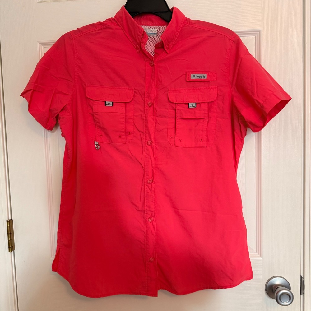 Columbia PFG Bahama Short Sleeve Fishing Shirt Coral Mens Medium UPF 30 Vented